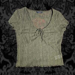 Elegant Freeworld Blouse With Bow - Olive Green